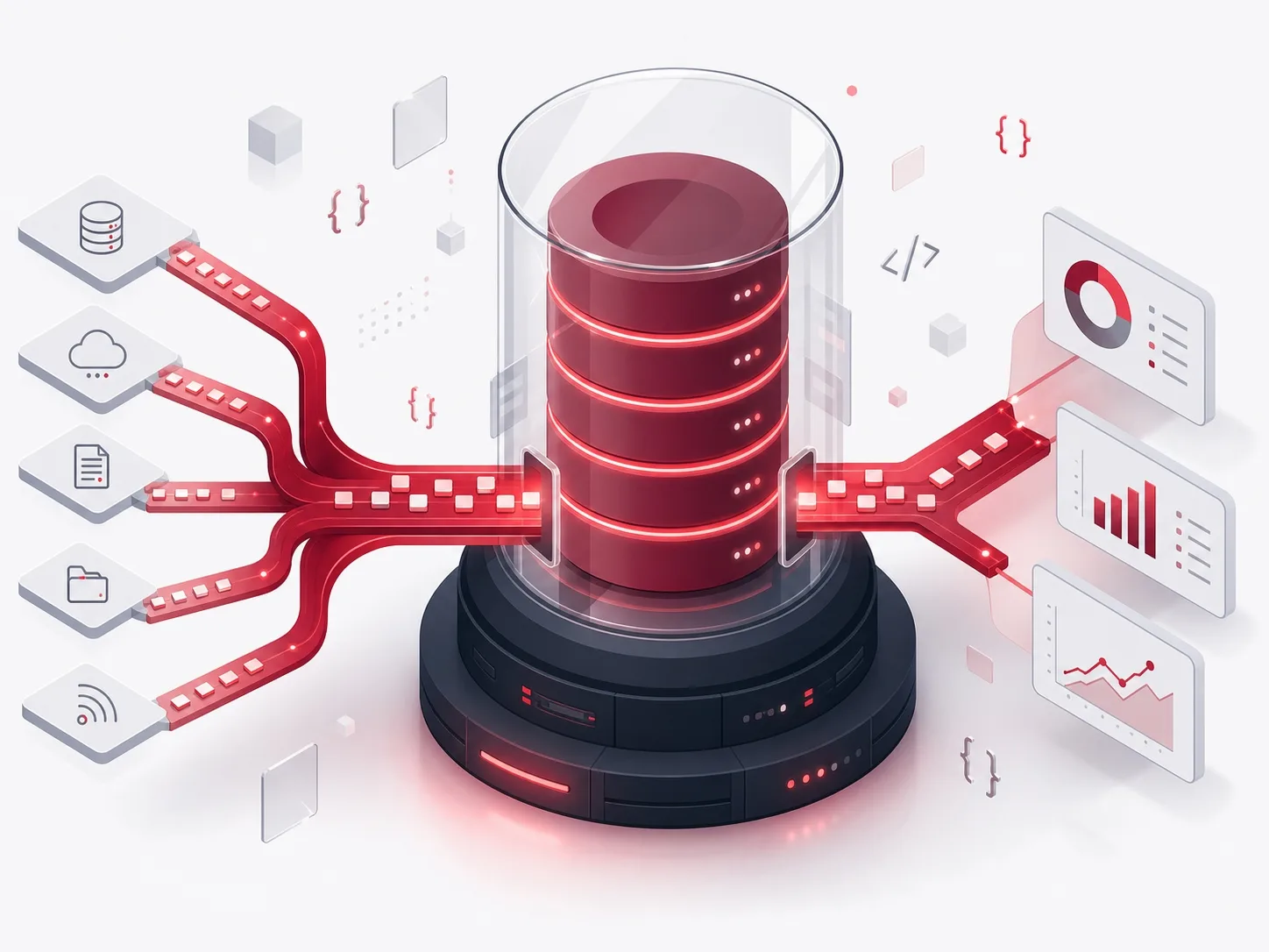 Data pipelines feeding a central store from files, cloud sources, and live feeds