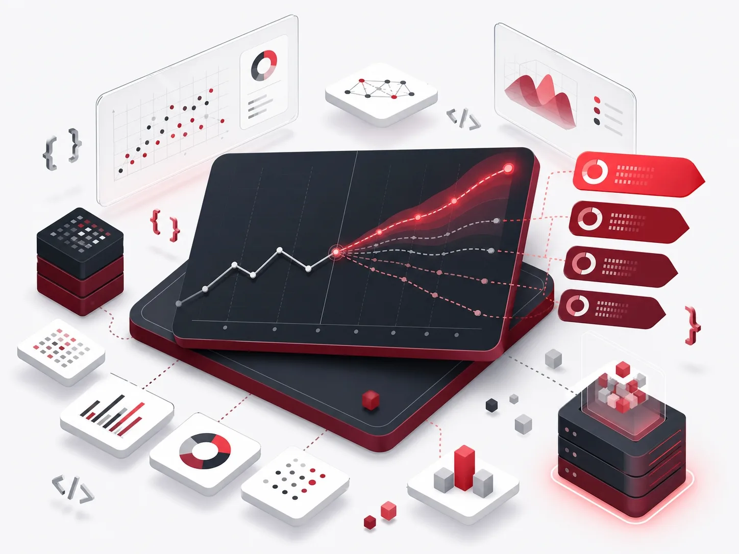Business intelligence dashboard showing trends and forecast paths