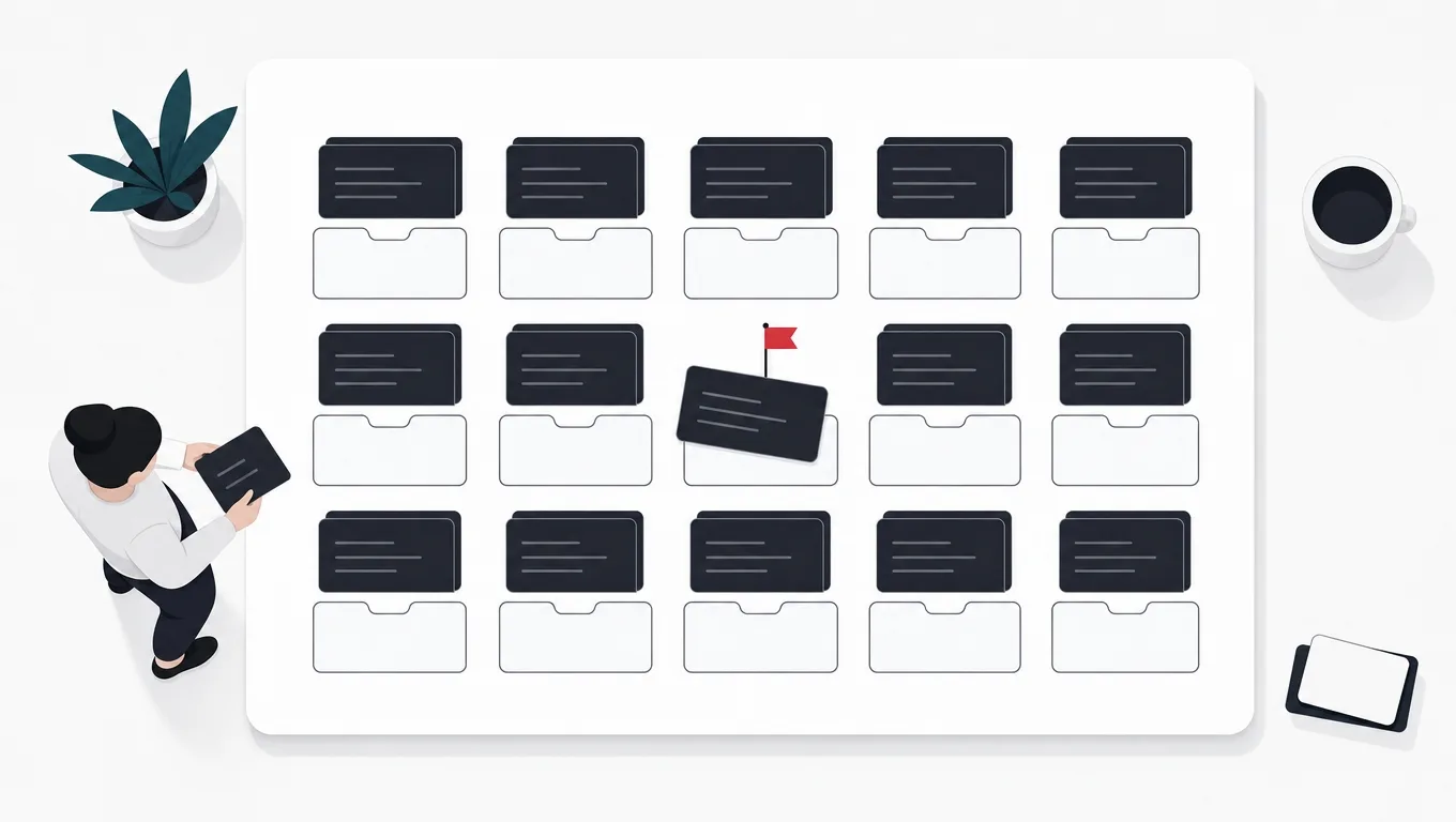 A central record folder orbited by five system shapes, each carrying its own ownership marker