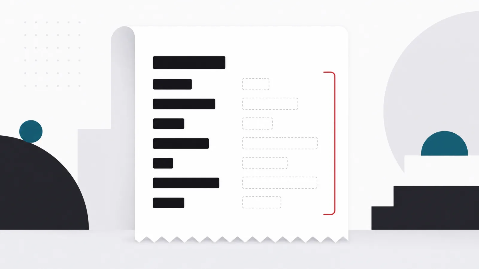 Abstract invoice with solid blocks for visible costs and ghost outlined blocks floating beside it