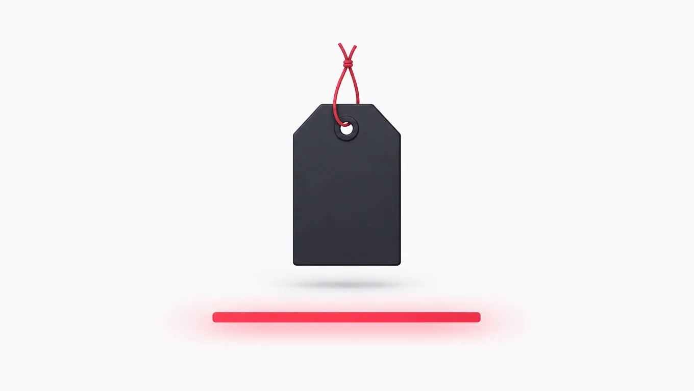 A price tag with ghost items arrayed behind it, connected by dotted lines to the true total