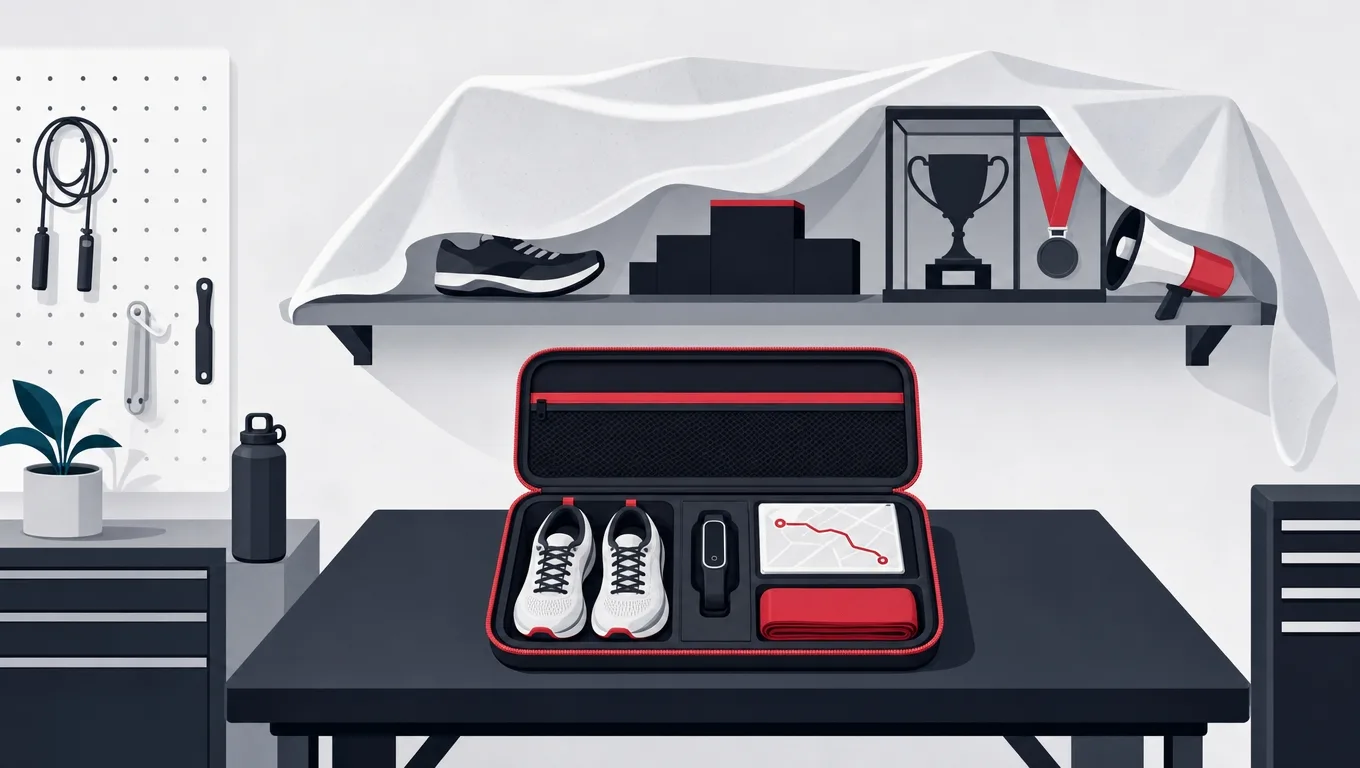 A compact complete running kit closing into a small case while ambitious extras wait under a dust cloth