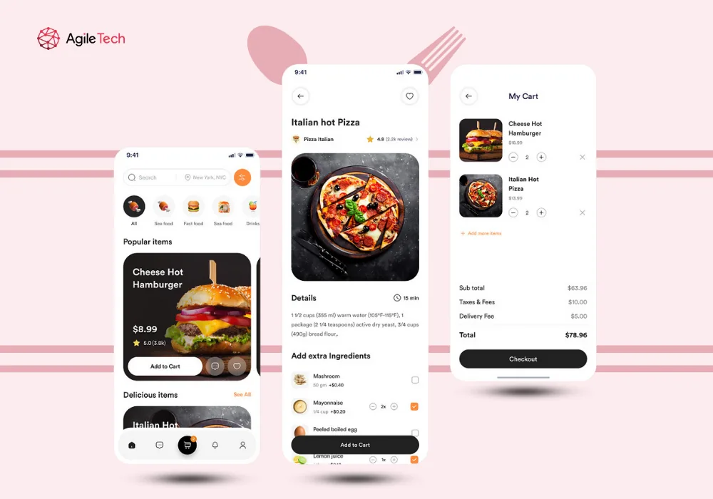 Checkout and payment flow of the BMin online ordering app