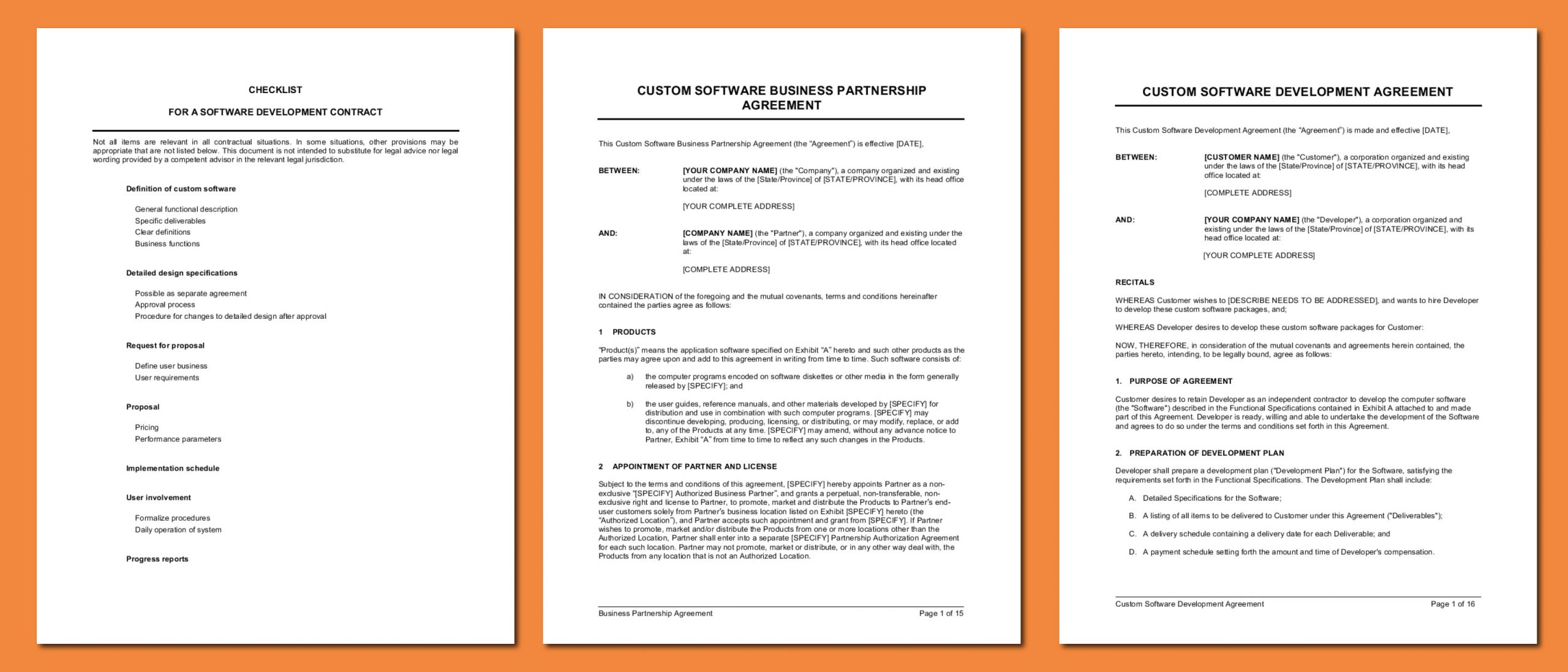 software development agreement checklist, custom software development contract, software development partnership