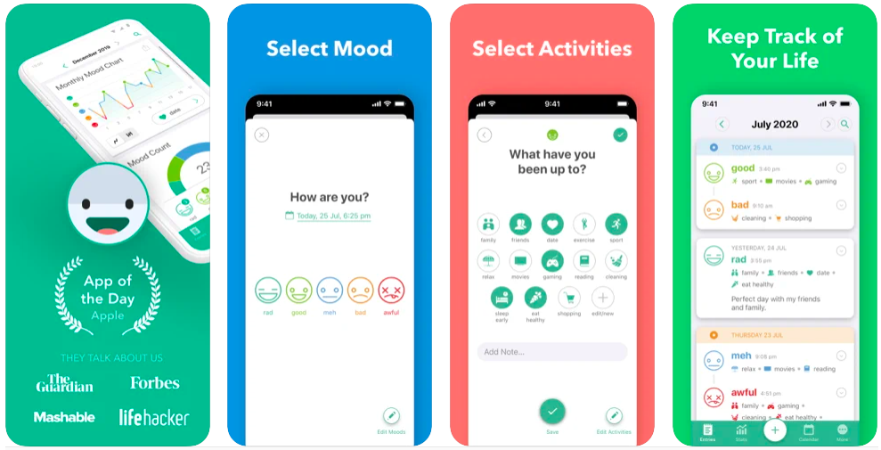 daylio, Diary, Journal, Mood Tracker app, best mental health apps