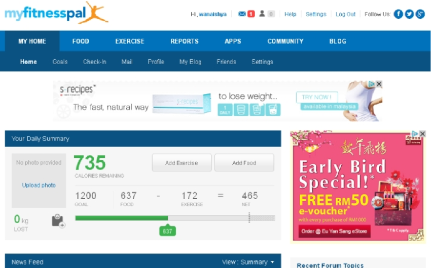 myfitnesspal website screenshot